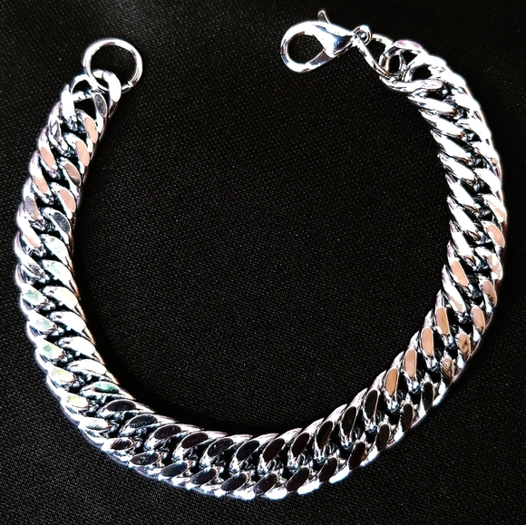 8" Double Curb Link Bracelet - Stainless - Picture 2 of 2